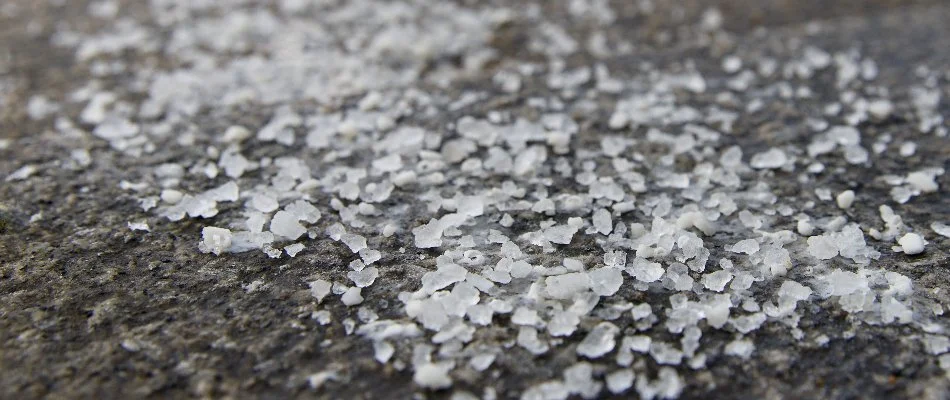 Salt on a pavement in Ankeny, IA, for deicing.