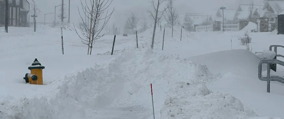 Thick snow around a fire hydrant in Ankeny, IA.