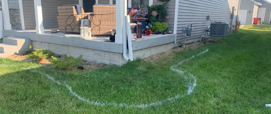 Outline of landscape bed in front of a house in Waukee, IA.