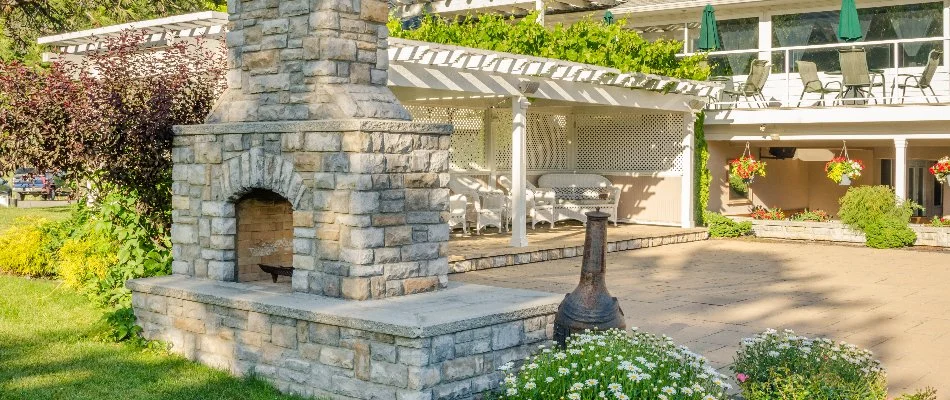 Outdoor fireplace on a property in Iowa.