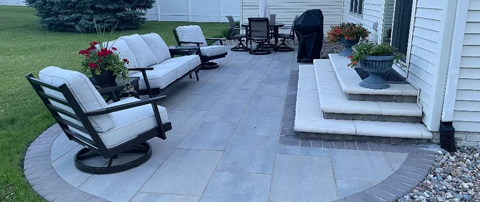 Paver patio in Lake Panorama, IA, with chairs. 